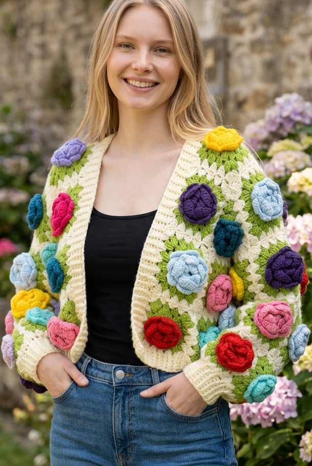 Multi rose cardigan