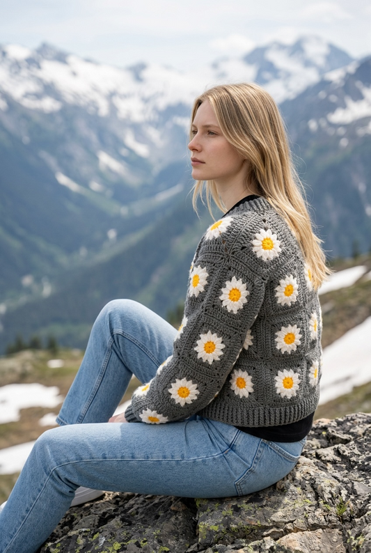 Grey Picnic Crochet Cardigan