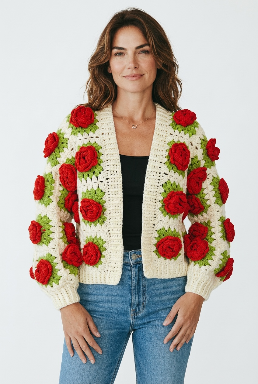 Red blossom cardigan