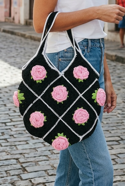 Midnight Bloom crochet handmade bag