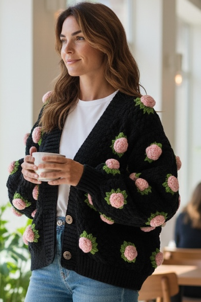 3D floral Cardigan ￼