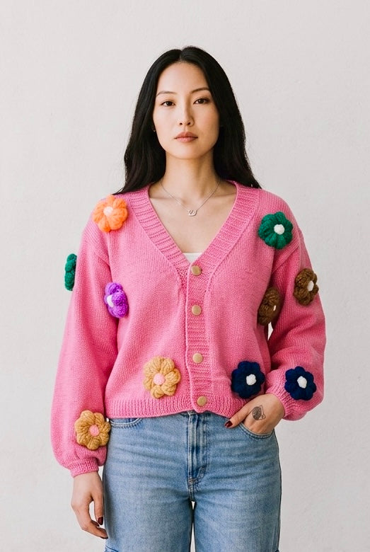Pink multi Flower cardigan ￼