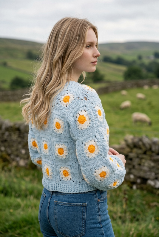 Light Blue Picnic Crochet Cardigan ￼