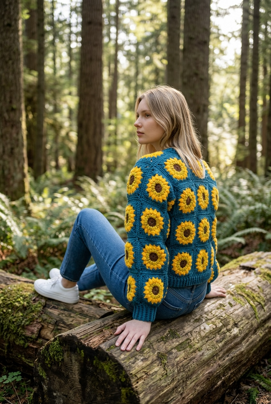 Dusty Blue Picnic Crochet Cardigan ￼