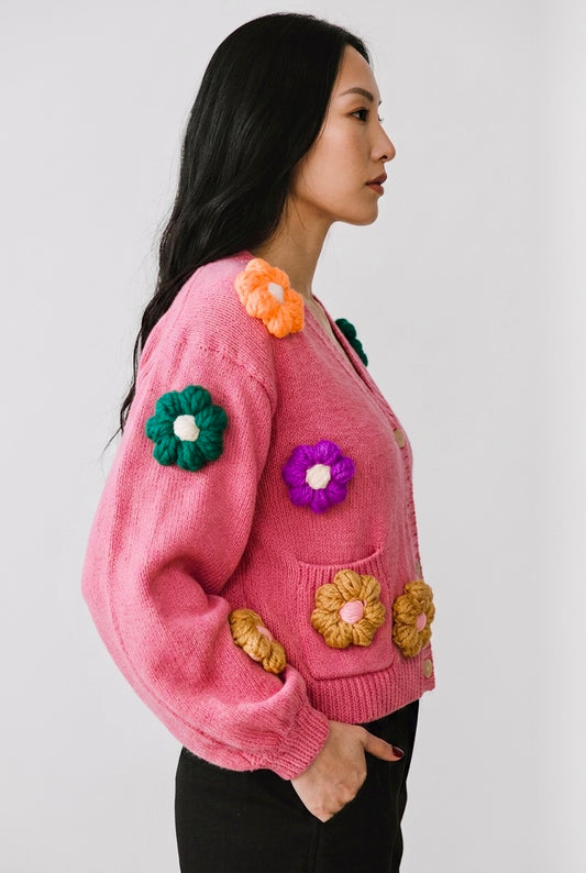Pink multi Flower cardigan ￼