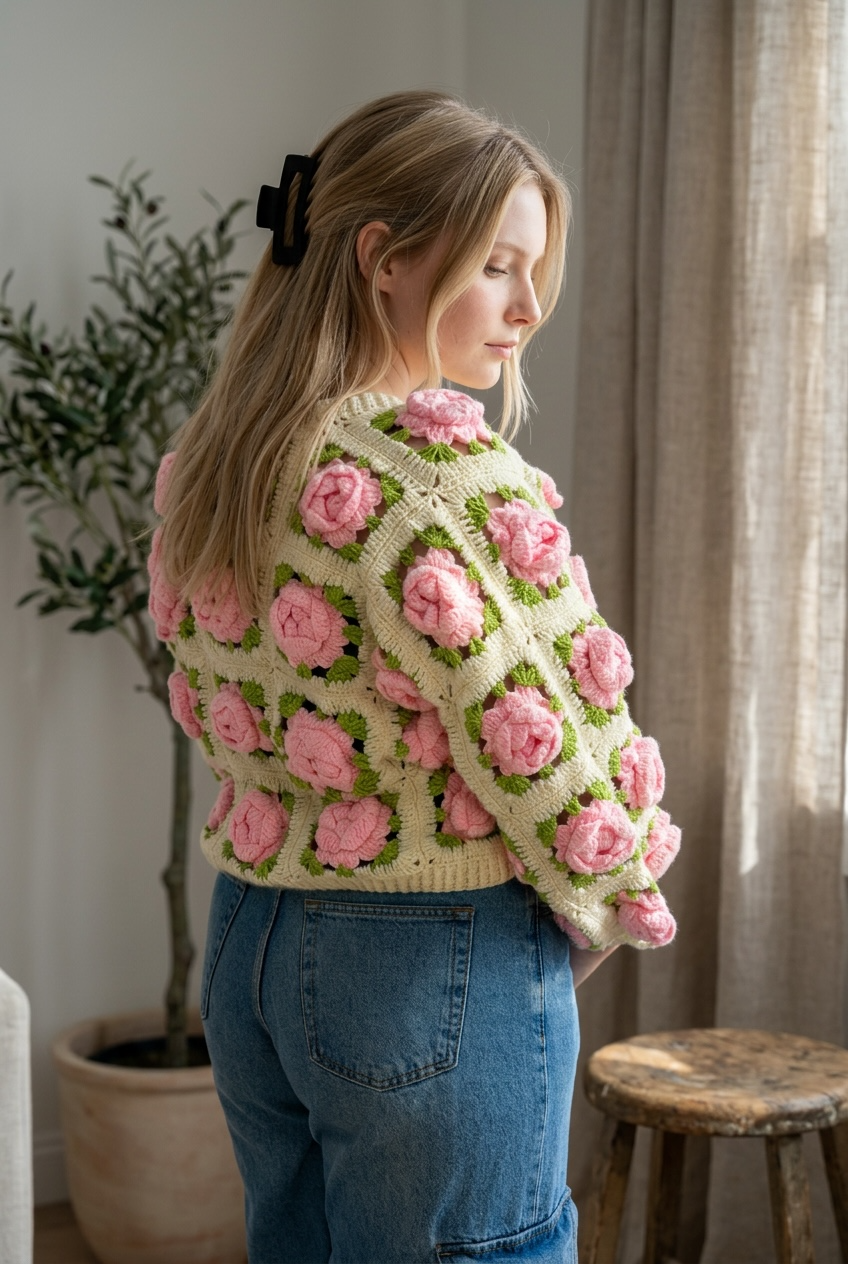 Beige blossom cardigan