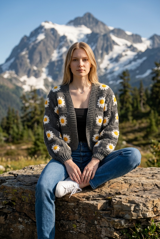 Grey Picnic Crochet Cardigan