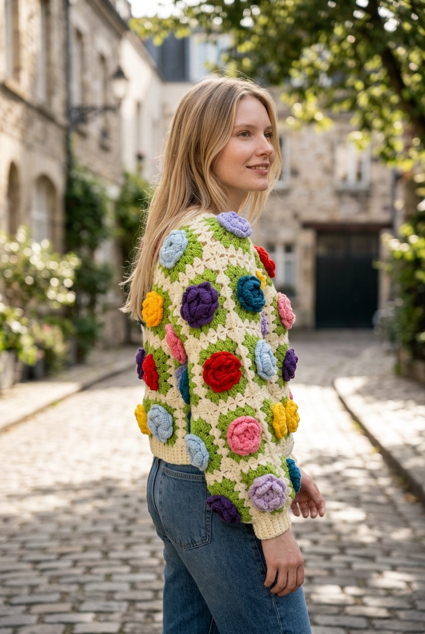 Multi rose cardigan
