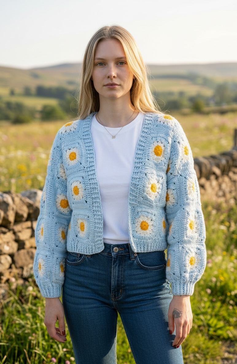 Light Blue Picnic Crochet Cardigan ￼