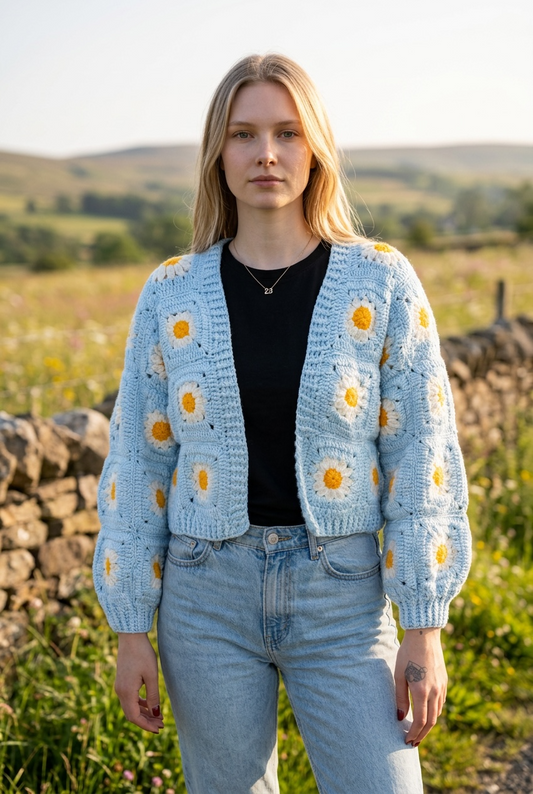 Light Blue Picnic Crochet Cardigan ￼