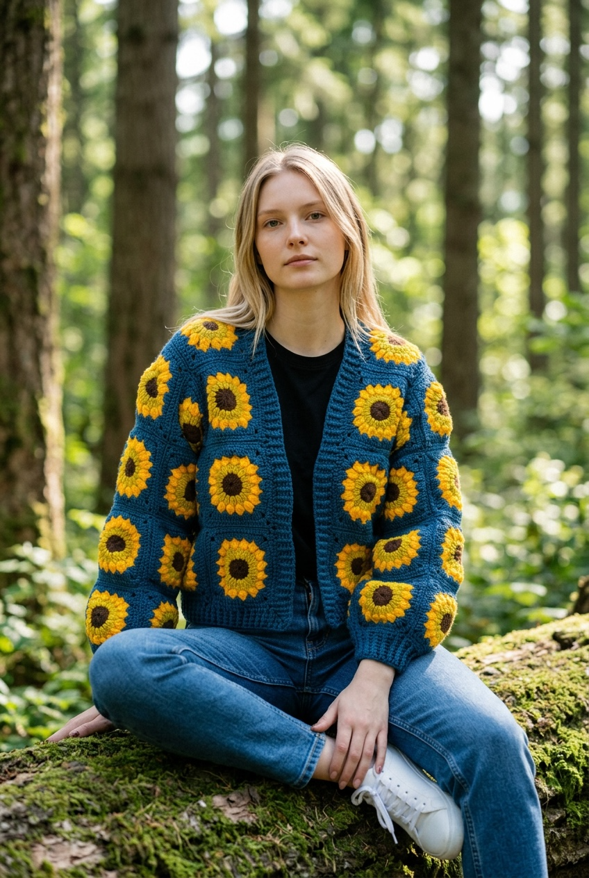 Dusty Blue Picnic Crochet Cardigan ￼